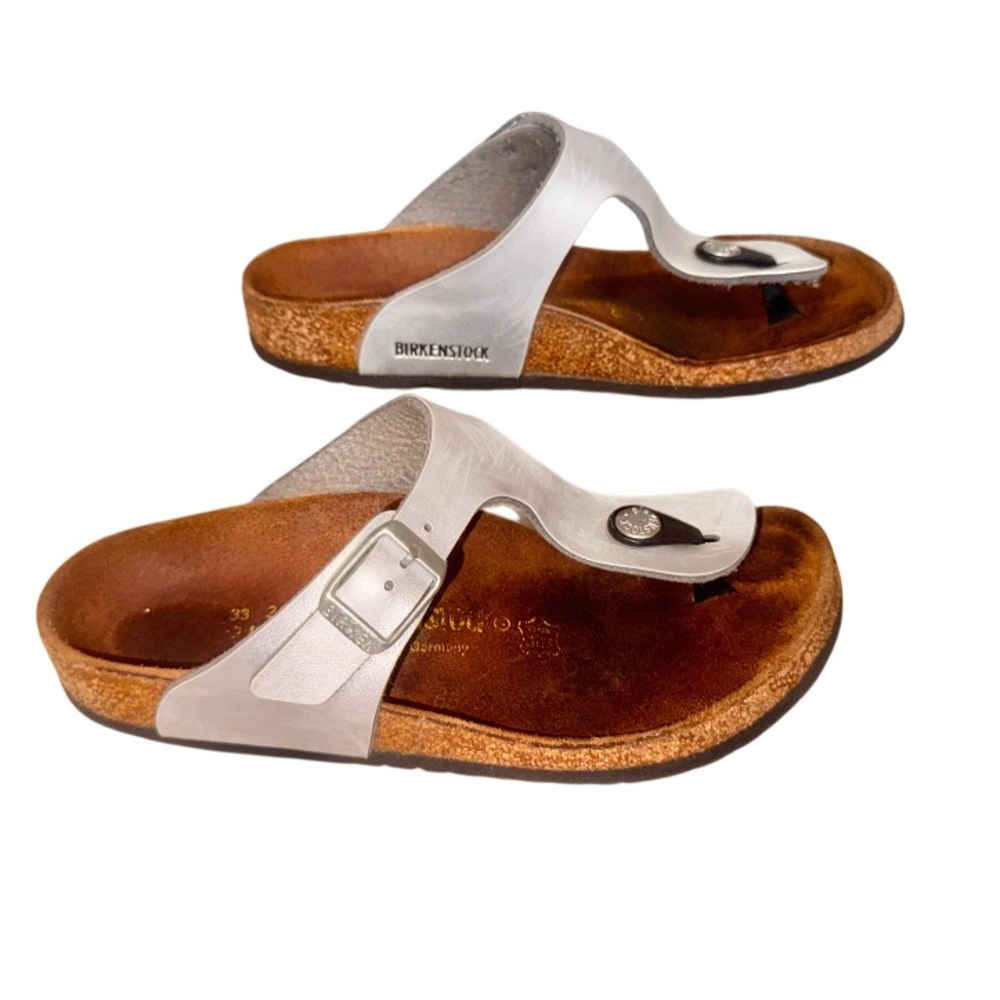 Birkenstock Gizeh Birko-flor silver thong  sandals girl’s shoes size 33 2 2.5